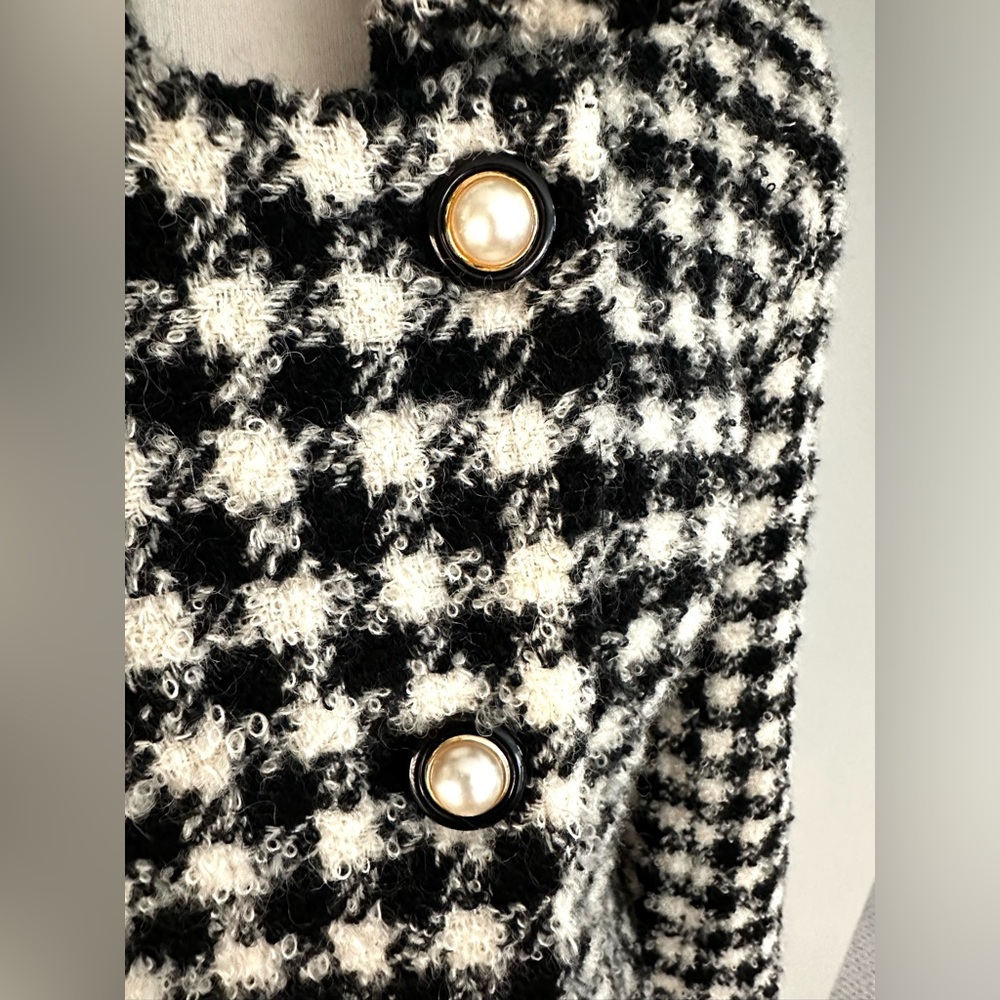 Vintage Doncaster houndstooth fuzzy wool blend blazer sz 6 - Picture 3 of 6